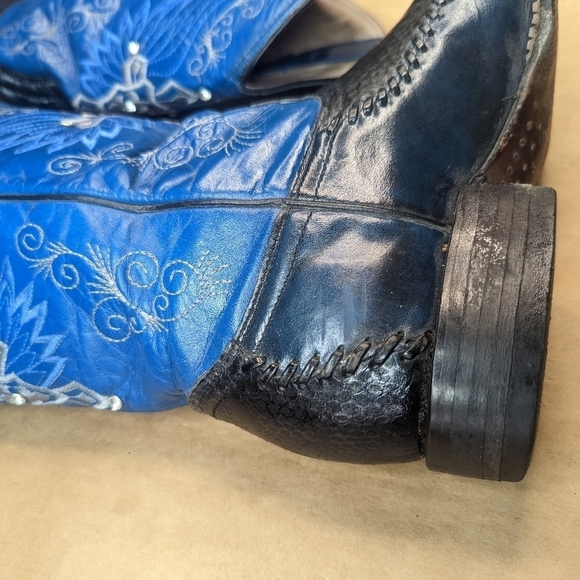 El General Boots women's Sz 7.5B Black Python vamp, blue pigskin shaft with rhin - Picture 11 of 14